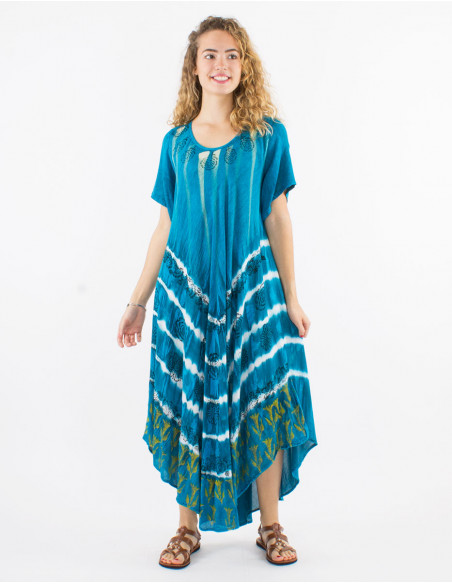 Vestido largo viscosa crepe paraguas mangas cortas