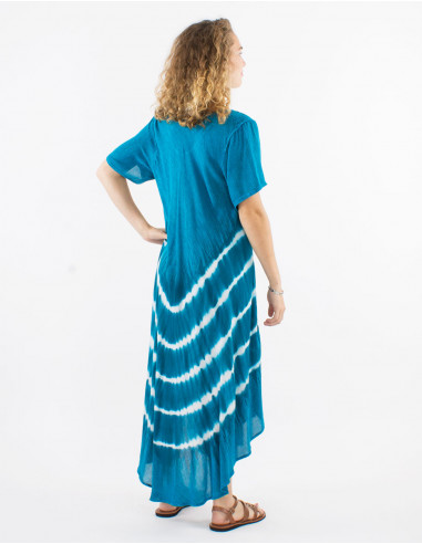 Vestido largo viscosa crepe paraguas mangas cortas