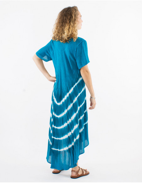 Vestido largo viscosa crepe paraguas mangas cortas