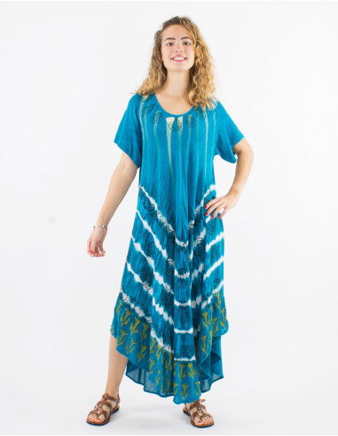 Vestido largo viscosa crepe paraguas mangas cortas