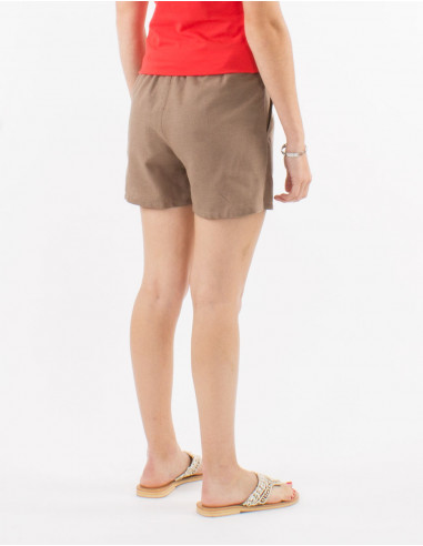 Pantalon corto 91% algodon 9% lino liso cintura...