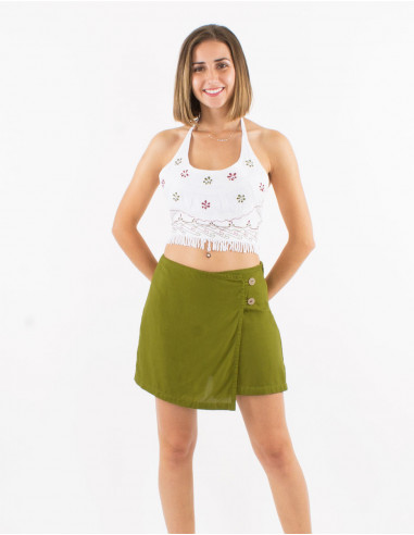 Pantalon corto viscosa liso panel frontal