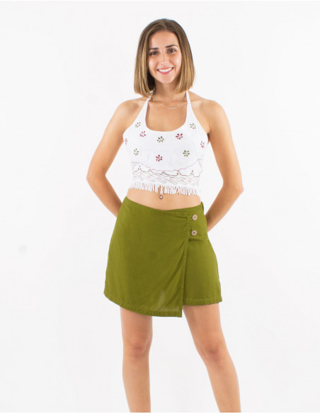 Pantalon corto viscosa liso panel frontal