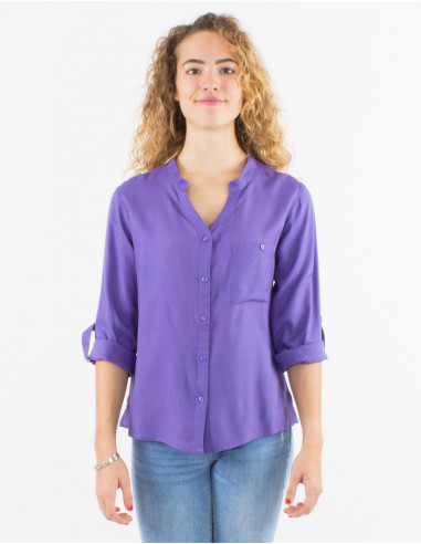 Blusa viscosa lisa con botones mangas largas
