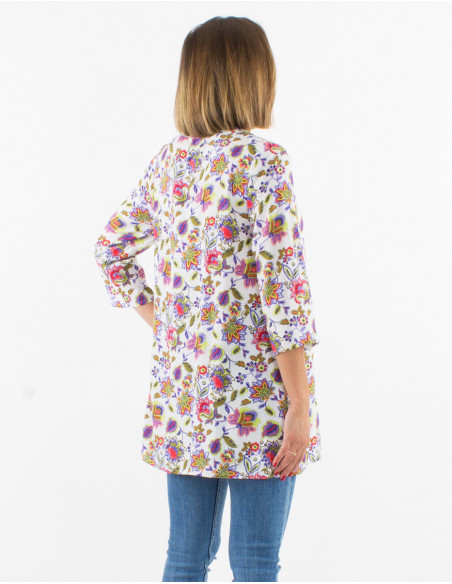 Tunica viscosa mangas 3/4 estampado paraiso