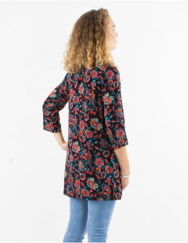 Tunica viscosa mangas 3/4 estampado paraiso