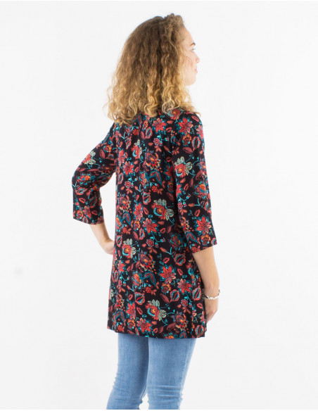 Tunica viscosa mangas 3/4 estampado paraiso