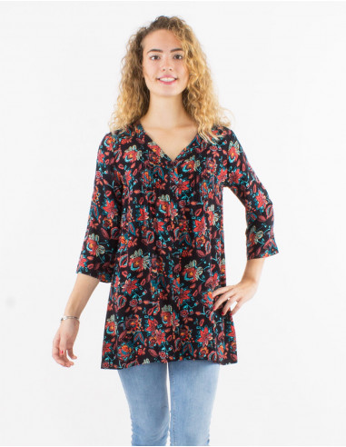 Tunica viscosa mangas 3/4 estampado paraiso