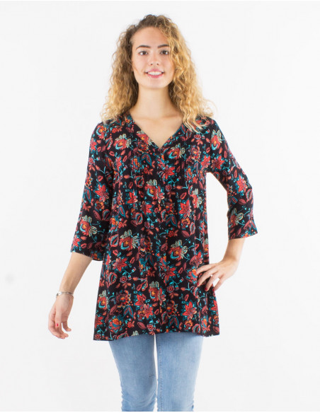 Tunica viscosa mangas 3/4 estampado paraiso