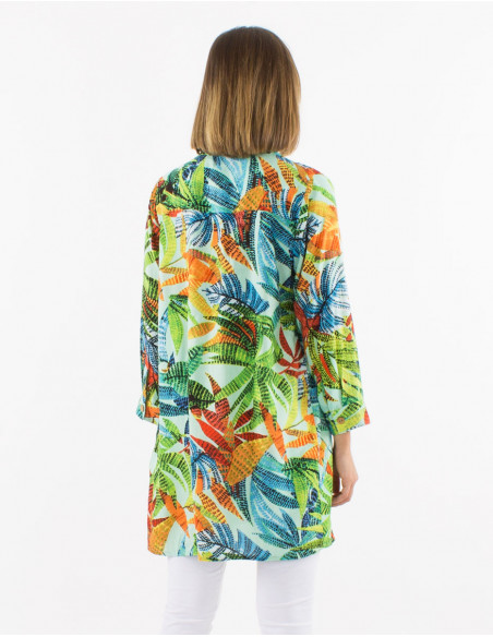Tunica viscosa con botones mangas 3/4 estampado hawai