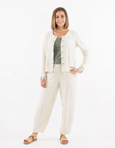 Chaqueta 70% viscosa 30% lino lisa mangas largas