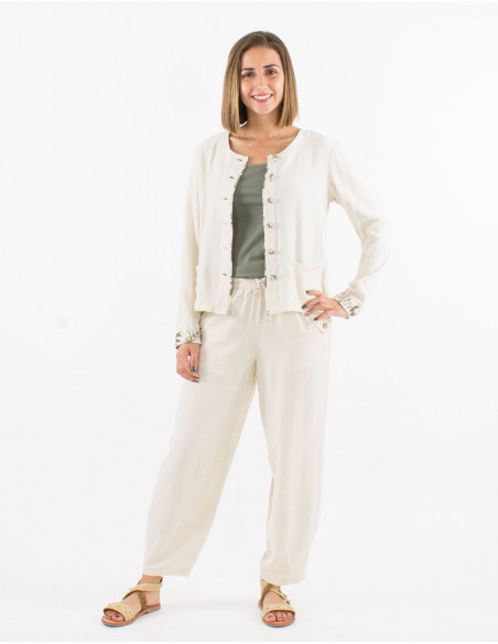 Chaqueta 70% viscosa 30% lino lisa mangas largas