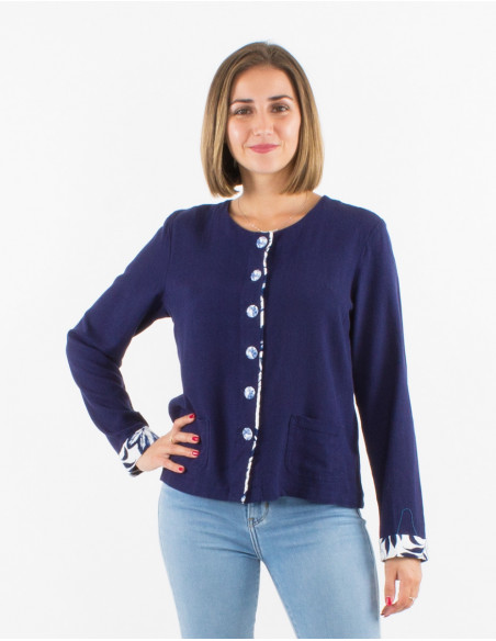 Chaqueta 70% viscosa 30% lino lisa mangas largas