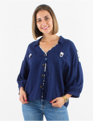 Chaqueta 54% lino 46% viscosa lisa mangas 3/4