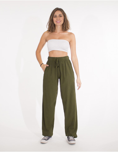 Pantalon algodon fino liso sw mixto elastico...