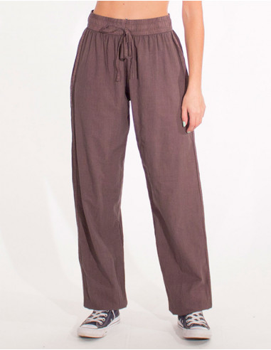 Pantalon algodon fino liso sw mixto elastico cinture bolsillos lados