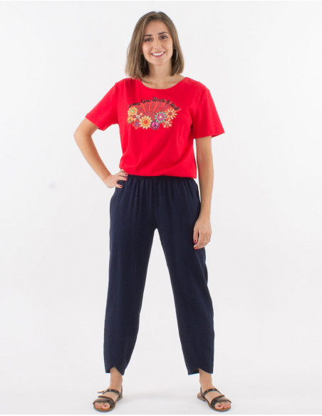 Pantalon 54% lino 46% viscosa 2 bolsillos cintura elastica