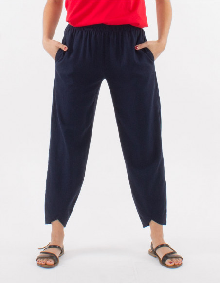Pantalon 54% lino 46% viscosa 2 bolsillos cintura elastica