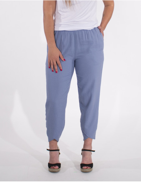 Pantalon 54% lino 46% viscosa 2 bolsillos cintura elastica