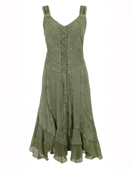 Vestido viscosa bordado godet lentejuelas sw tirantes