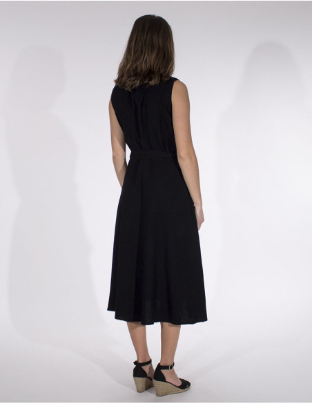 Vestido algodon liso con botones sw con cintura