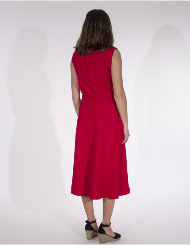 Vestido algodon liso con botones sw con cintura