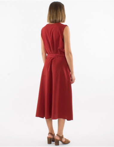 Vestido algodon liso con botones sw con cintura