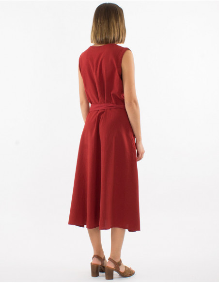 Vestido algodon liso con botones sw con cintura