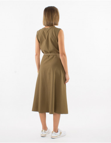 Vestido algodon liso con botones sw con cintura