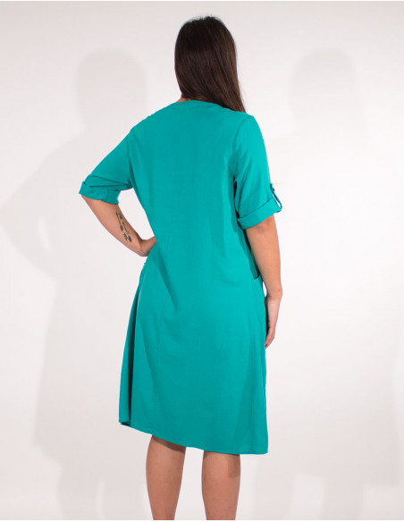 Vestido 54% lino 46% viscosa ancho mangas cortas