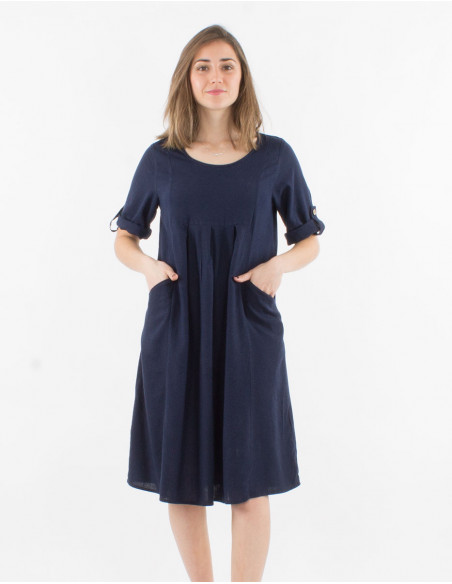 Vestido 54% lino 46% viscosa ancho mangas cortas