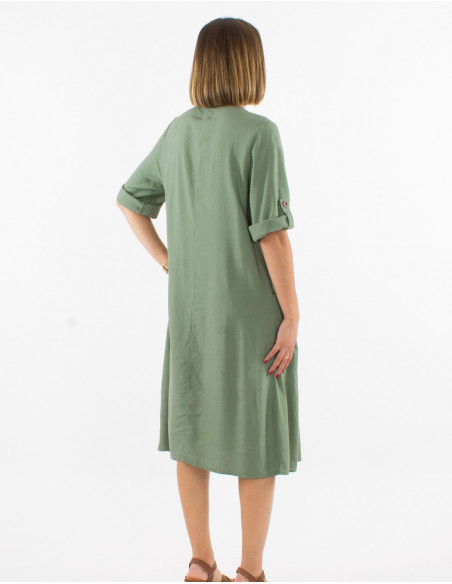 Vestido 54% lino 46% viscosa ancho mangas cortas