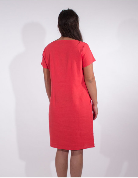 Vestido 54% lino46% viscosa cuello v mangas cortas