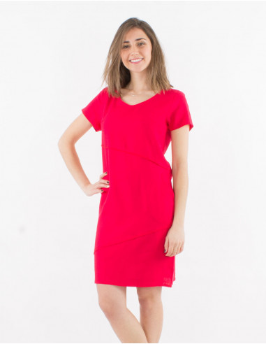 Vestido 54% lino46% viscosa cuello v mangas cortas