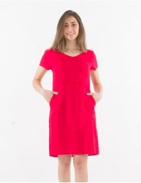 Vestido 54% lino46% viscosa cuello v mangas cortas