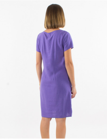 Vestido 54% lino46% viscosa cuello v mangas cortas