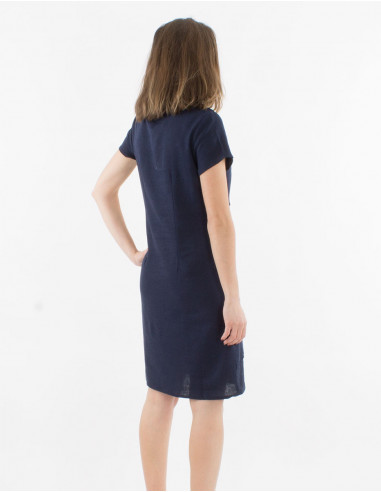 Vestido 54% lino46% viscosa cuello v mangas cortas