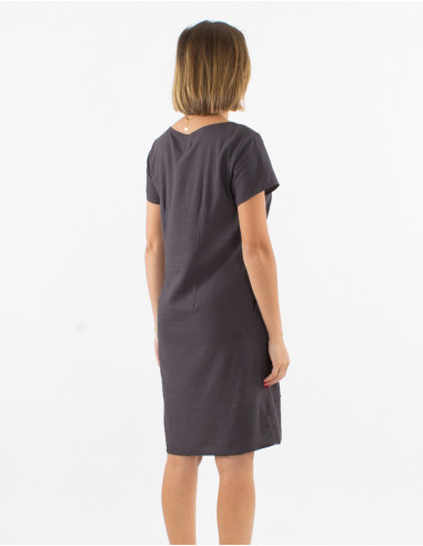 Vestido 54% lino46% viscosa cuello v mangas cortas