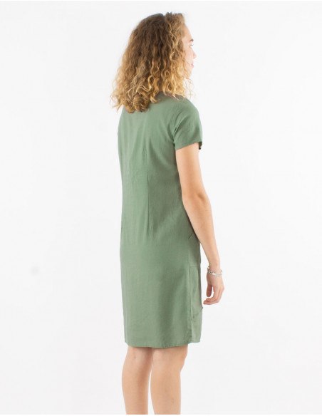 Vestido 54% lino46% viscosa cuello v mangas cortas
