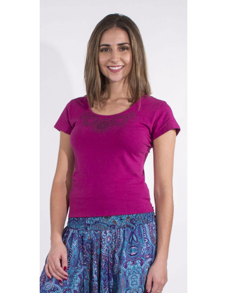 Camiseta 95% algodon 5% elastano mangas cortas dibujo mandala