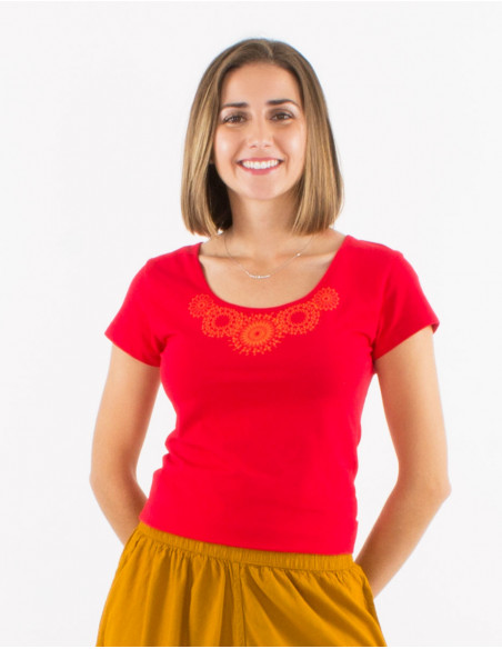 Camiseta 95% algodon 5% elastano mangas cortas dibujo mandala