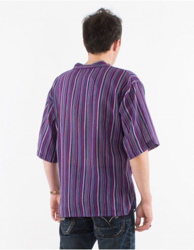 Camisa h algodon rayas mangas cortas