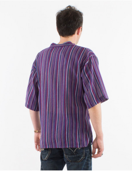 Camisa h algodon rayas mangas cortas