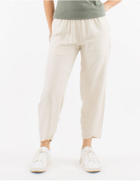 Pantalon 54% lino 46% viscosa 2 bolsillos cintura elastica