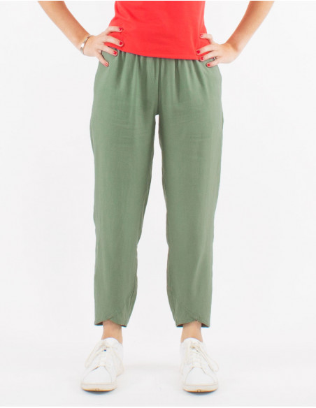 Pantalon 54% lino 46% viscosa 2 bolsillos cintura elastica