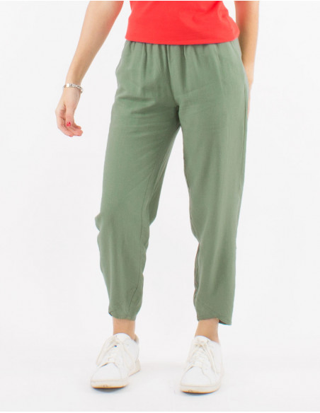 Pantalon 54% lino 46% viscosa 2 bolsillos cintura elastica