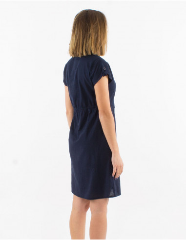 Vestido 91% algodon 9% lino liso mangas cortas