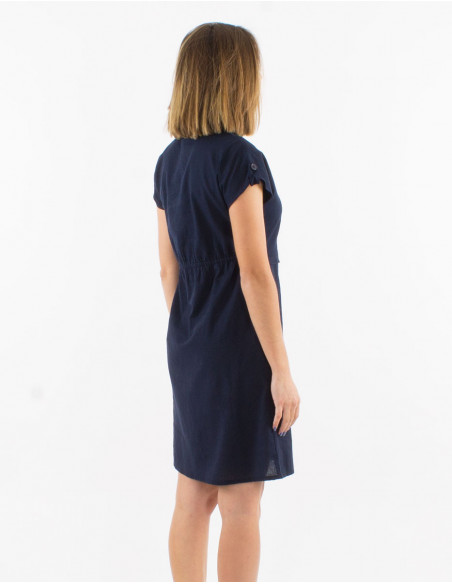 Vestido 91% algodon 9% lino liso mangas cortas
