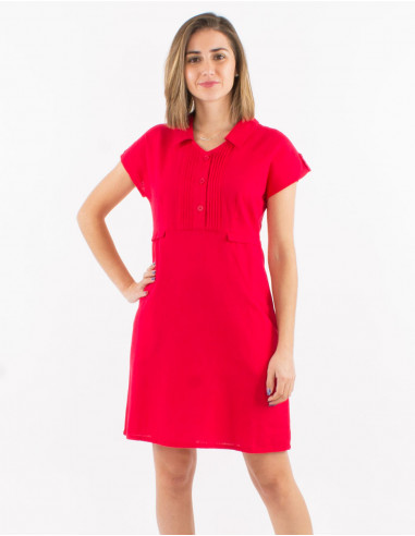 Vestido 91% algodon 9% lino liso mangas cortas