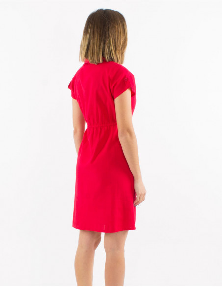 Vestido 91% algodon 9% lino liso mangas cortas